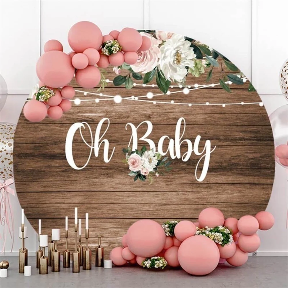 Glitter And Floral Oh Baby Round Baby Shower Backdrop
